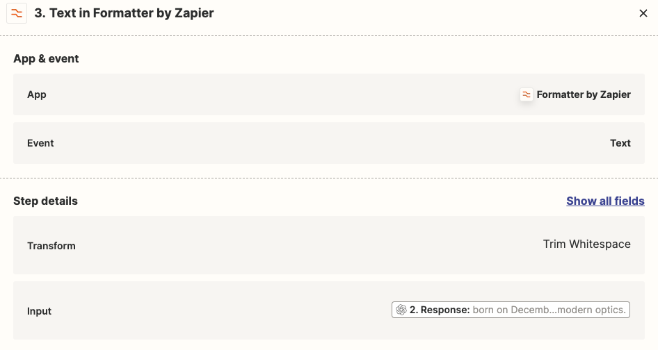 formatter step in Zapier