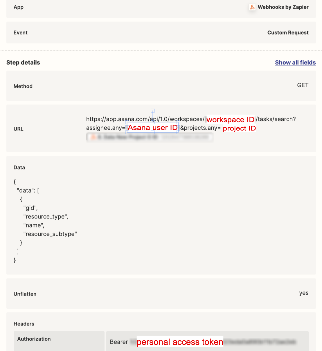 Get specific assignee tasks for Asana project via Zapier