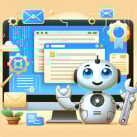 cartoon robot automating microsoft list and sharepoint updating from an email using power automate